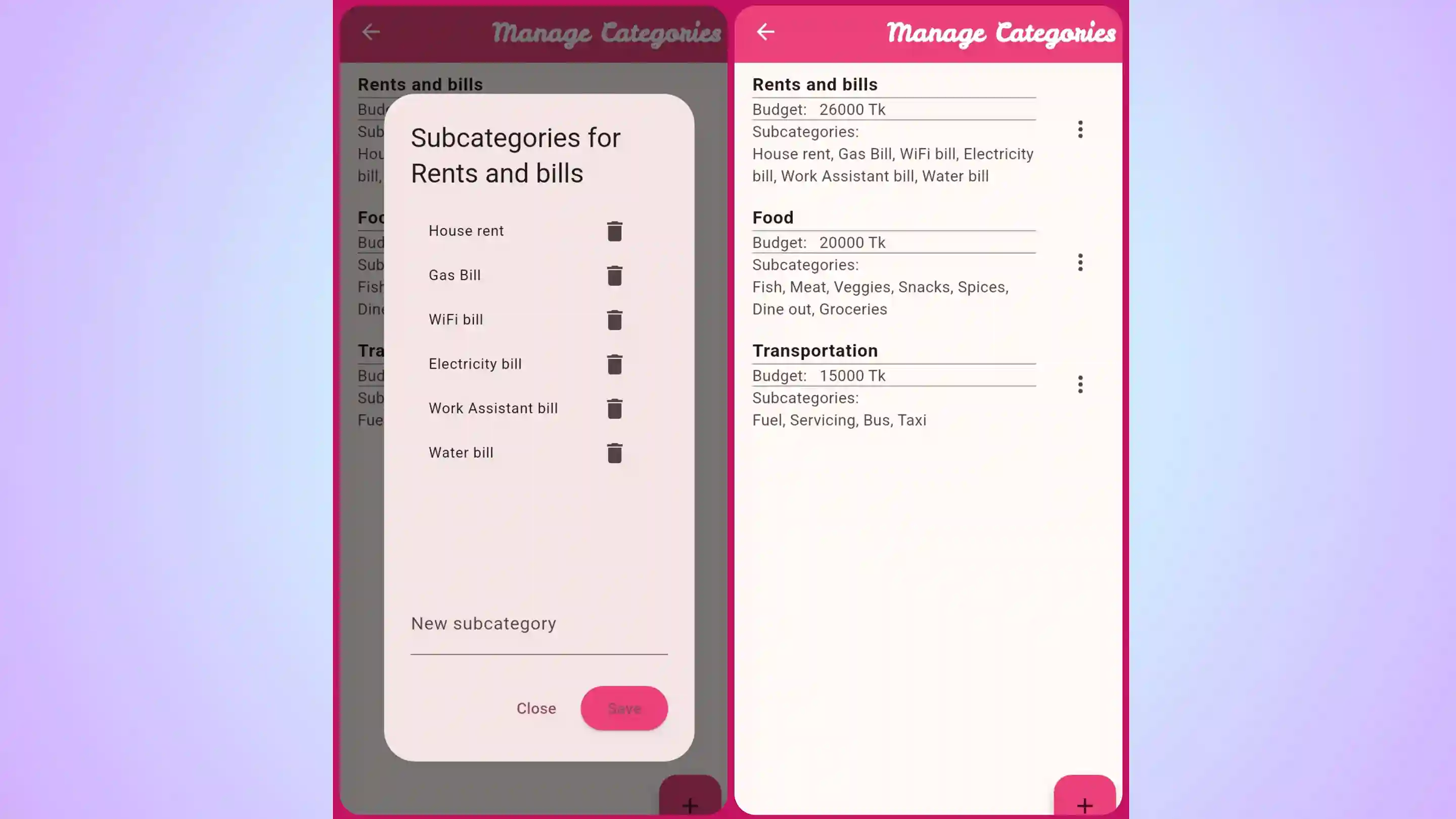 Budget allocation screenshot